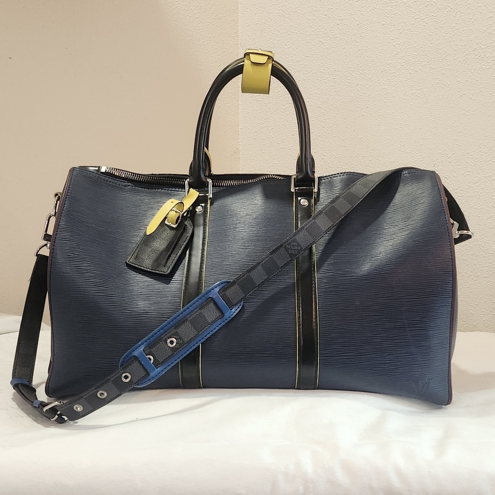 Louis Vuitton Keepall Bandouliere Bag Epi Leather with Damier Graphite 50